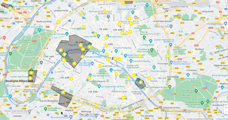 Carte des périmètres de sécurité et des lieux de festivités 